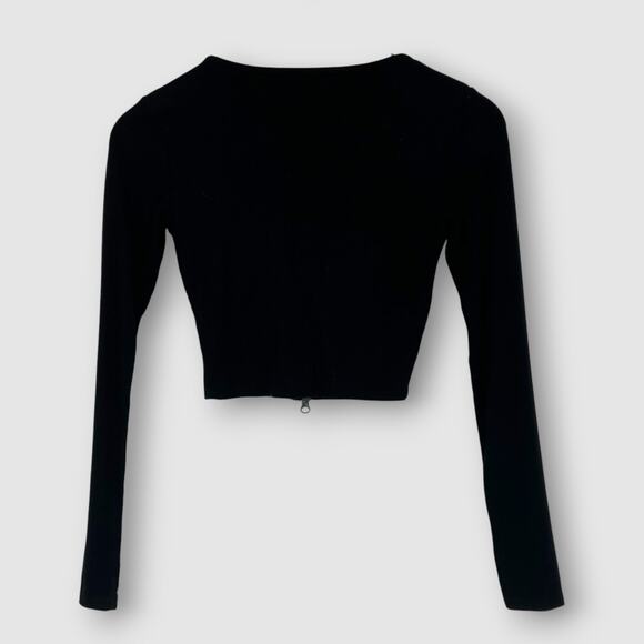 Parallel Apparel Black Long Sleeve Cropped Zip-Up Top Size XS - Picture 2 of 3